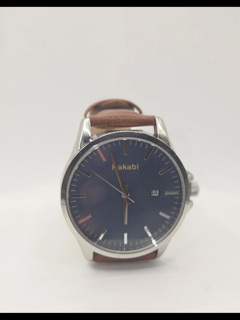Men's Brown Leather Strap Watch with Blue Dial
